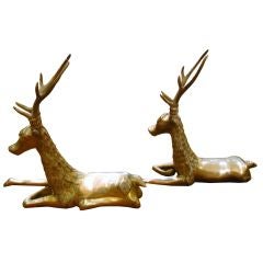 Large Pair of Reclining Decorative Brass Reindeer