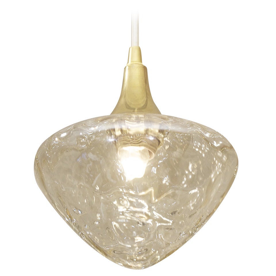 Amber Glass & Brass Pendant Light (3 Available) For Sale
