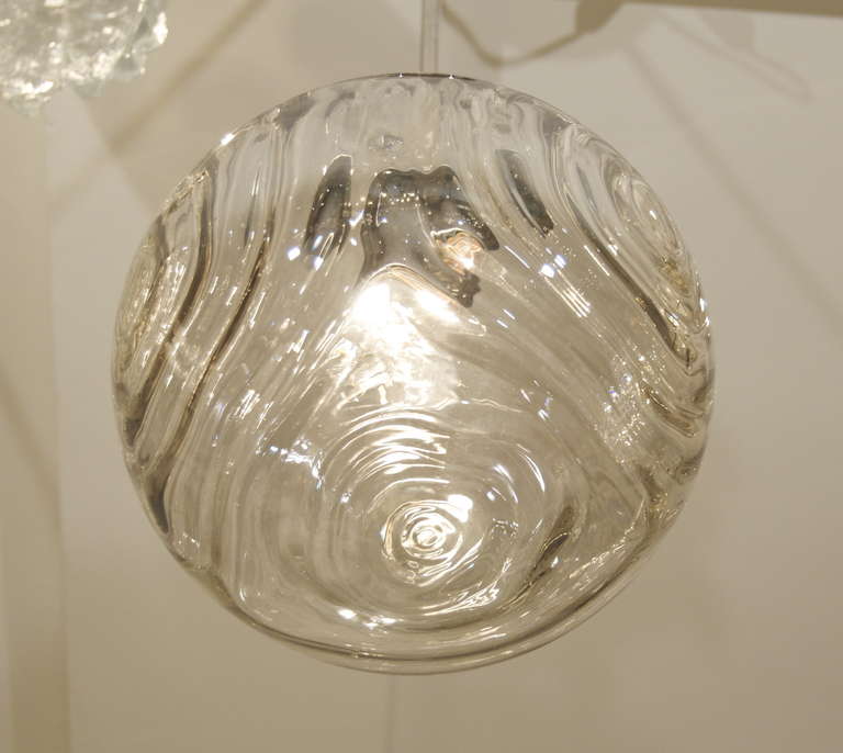 Optic Wave Pattern Smoke Glass Pendant In Excellent Condition In Stamford, CT