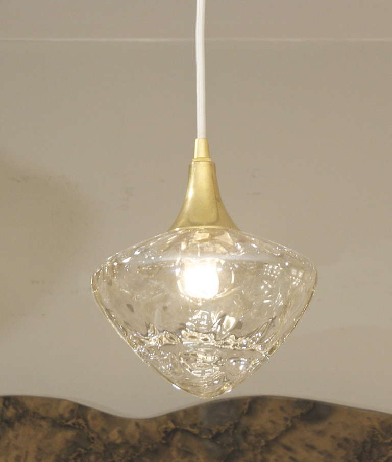 Austrian Amber Glass & Brass Pendant Light (3 Available) For Sale