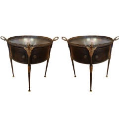 Pair of Neoclassical Swan Motif Tray Top Round Tables Pair of Neoclassical Swan Motif Tray Top Round Tables