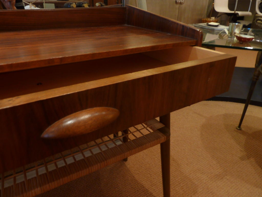 Danish Midcentury Rosewood Side Table  with Woven Shelf