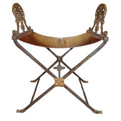 Neoclassical Oscar Bach Style Iron and Brass Bench