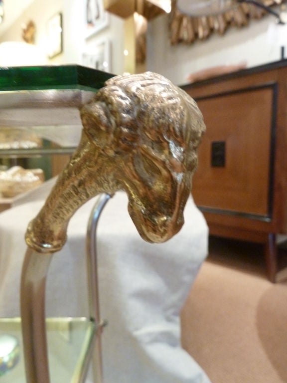 Tiered Ram's head Glass, Brass, and Steel Gueridon