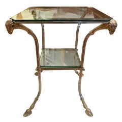 Tiered Ram's head Glass, Brass, and Steel Gueridon