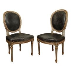 Petite Pair Jansen Leather and Gilt Chairs