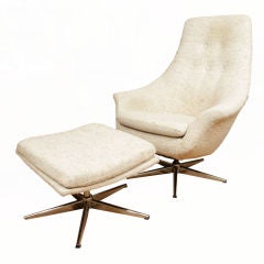 Mid Century Danish Swivel Lounge Chair and Ottoman