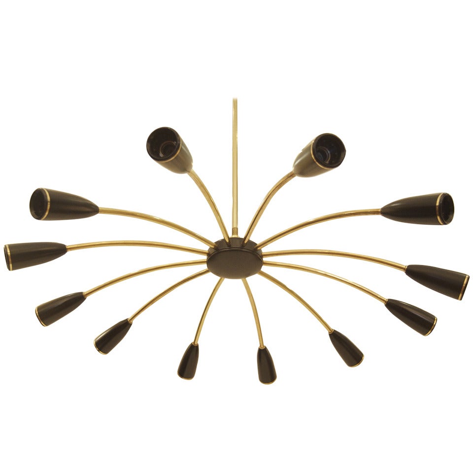 Stilnovo Style Brass 12 Arm Chandelier