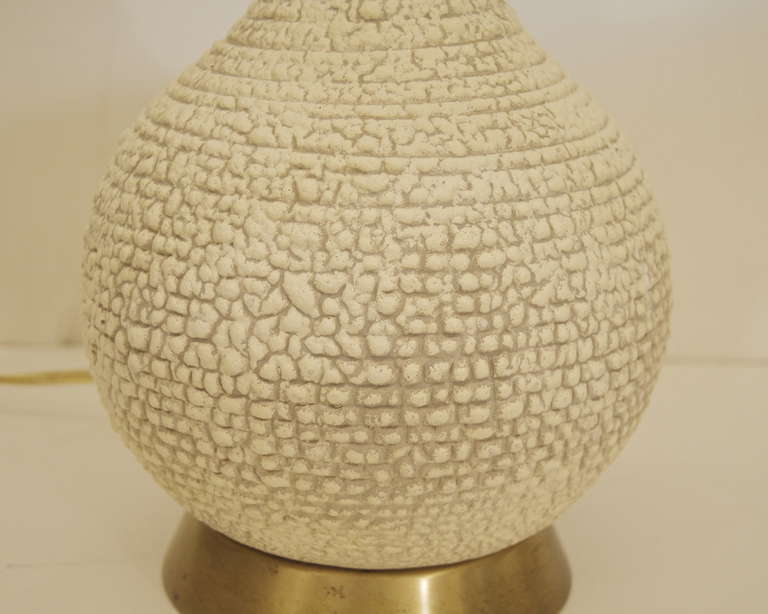American Heavily Textured Off White Ceramic Table Lamp
