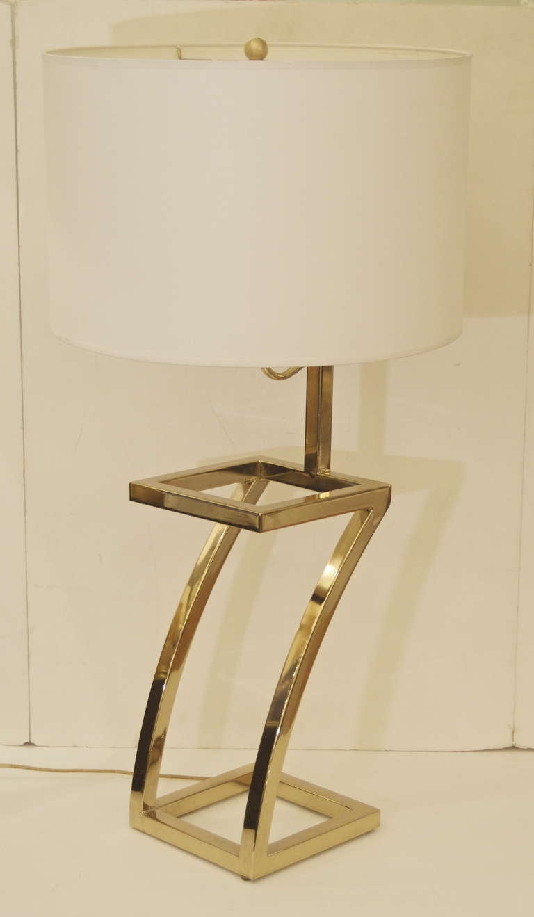 Wonderful Z design. Strong lines of solid brass make this a great addition to all decors.

New wiring and socket; height listed to the top of the socket. Shade shown for demonstration purposes only and not included in sale.