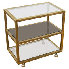 Modernist Brass and Three-Tier Smoked Glass Bar Cart 2