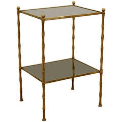 Brass Faux Bamboo Two-Tiered Table
