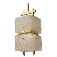 Unique Two-Tiered Textured Glass Pendant with Brass Accents 5