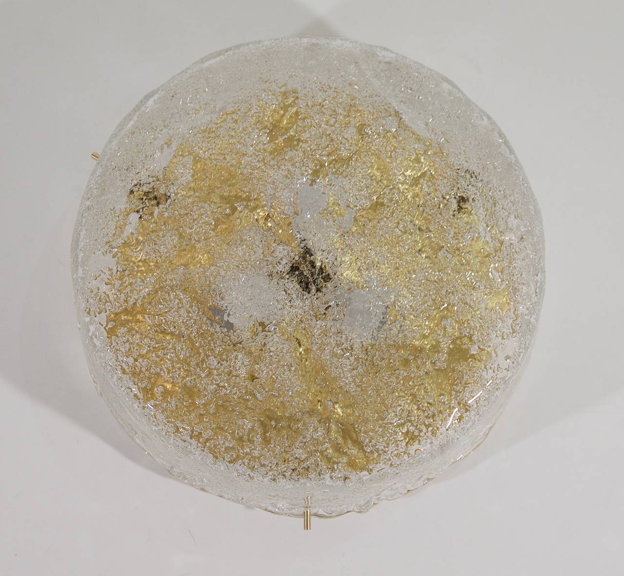Mid-Century Modern Hillebrand Ice Glass Flush Mount with Brass Hardware