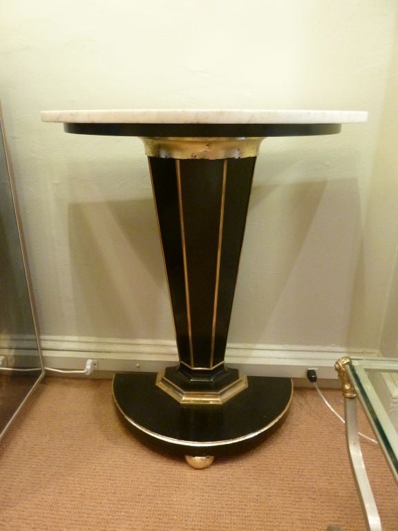 Gilt Black Lacquer Jansen Console Demi Lune w/ Marbletop