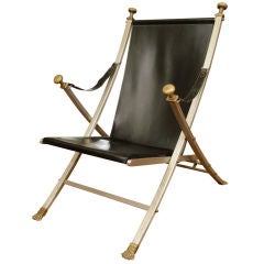 Jansen Campaign Folding Leather Steel and Bronze Chair