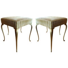 Pair of Italian Solid Brass Cabriole Leg Benches