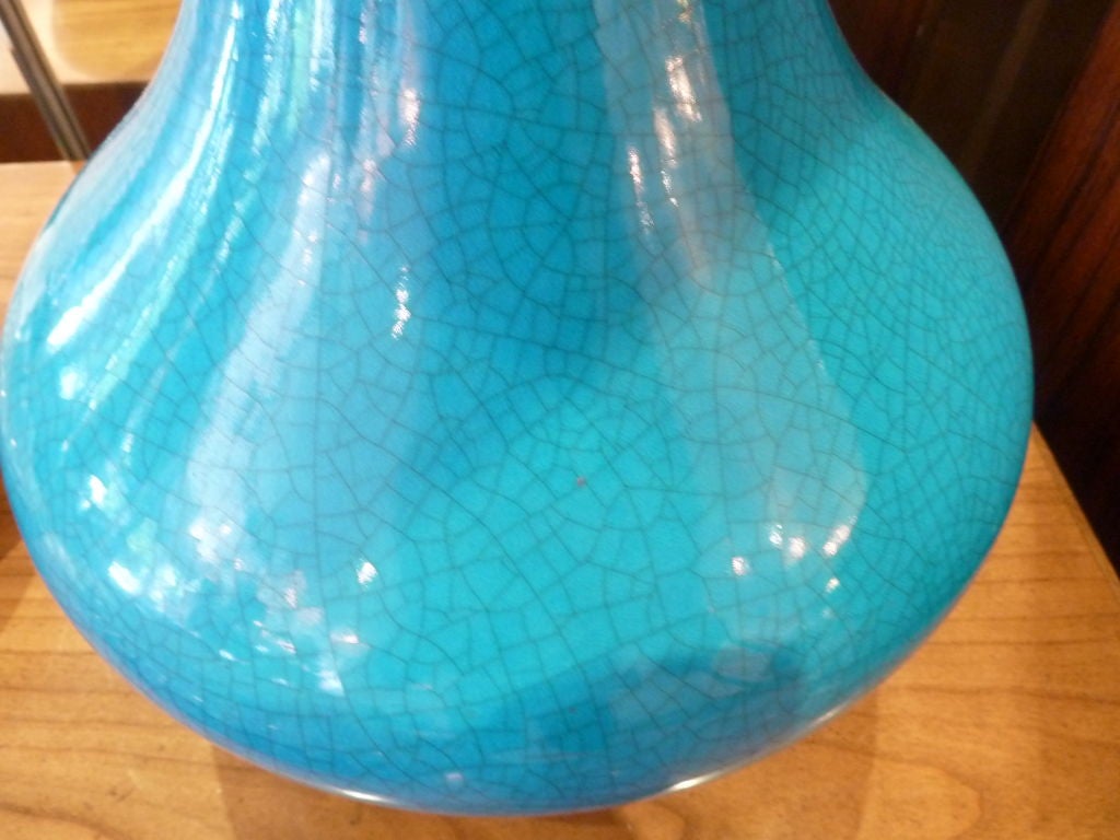 20th Century Ceramic Glazed Blue Table Lamp