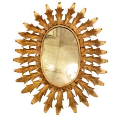 Gold Tole Oval Leaf and Clover Mirror