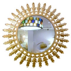 Vintage Large Round Tole Gold Leaf Motif Mirror