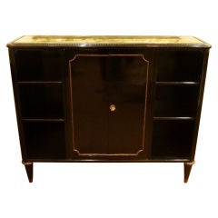 Jansen Ebonized and Brass Bookcase Console with Eglomise Top