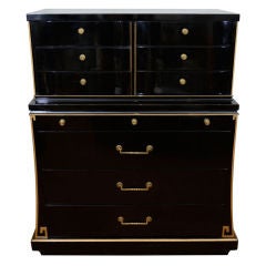 Large Art Deco Black Lacquer and Gilt Greek Key Men's Dresser