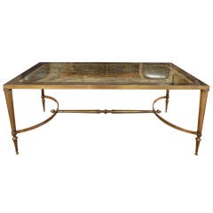 Jansen Style Eglomise Inset Glass Bronze and Brass Coffee Table