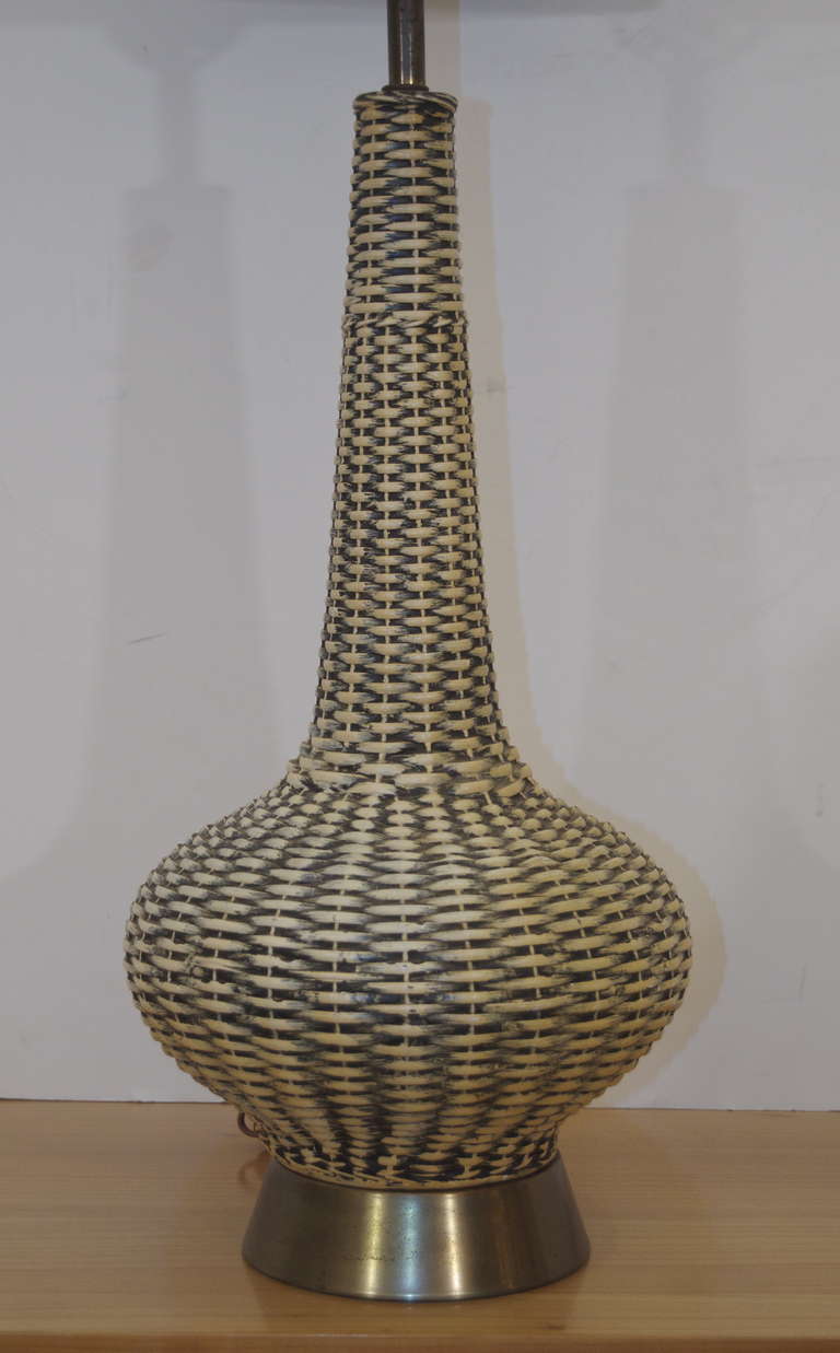 Mid-Century Modern Ceramic Weave Pattern Table Lamp