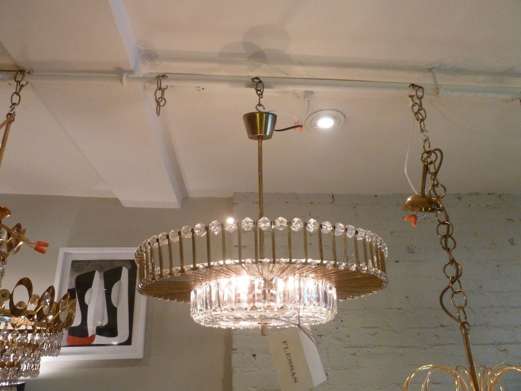 Large German Cut Crystal and Brass Chandelier 1