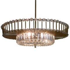 Large German Cut Crystal and Brass Chandelier