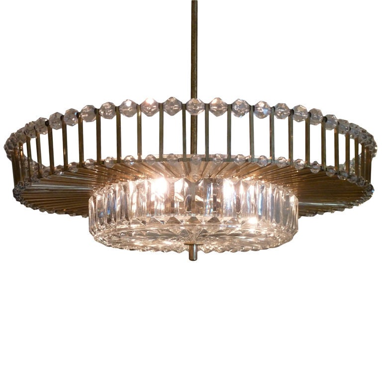 Large German Cut Crystal and Brass Chandelier