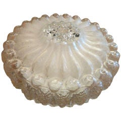 Floral Motif Round Frosted and Clear Glass Flushmount