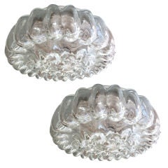 Pair of Clear Bubble Patterned Round Flushmounts