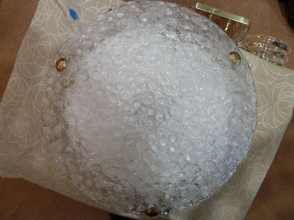Grand Kalmar Bubble Ice Pattern Glass and Brass Ceiling Light