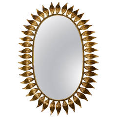 Vintage Oval Gold Leaf Sunburst Mirror