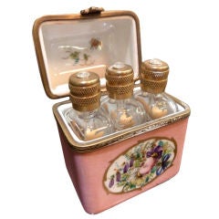 Antique Limoges box with trio of Perfume Bottles