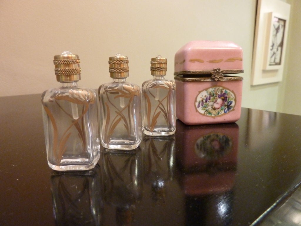 French Limoges box with trio of Perfume Bottles