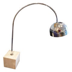 Chrome Arc Table Lamp with Travertine Base