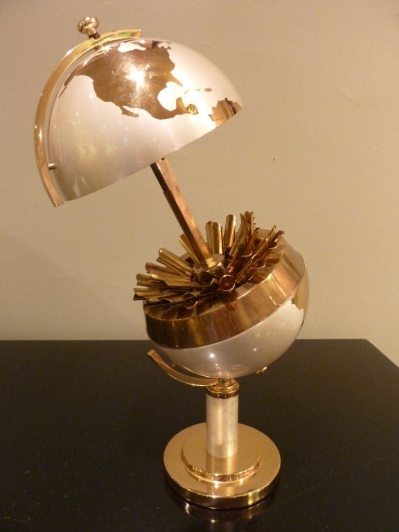 European Brushed Steel and Brass Cigarette Globe and Lighter