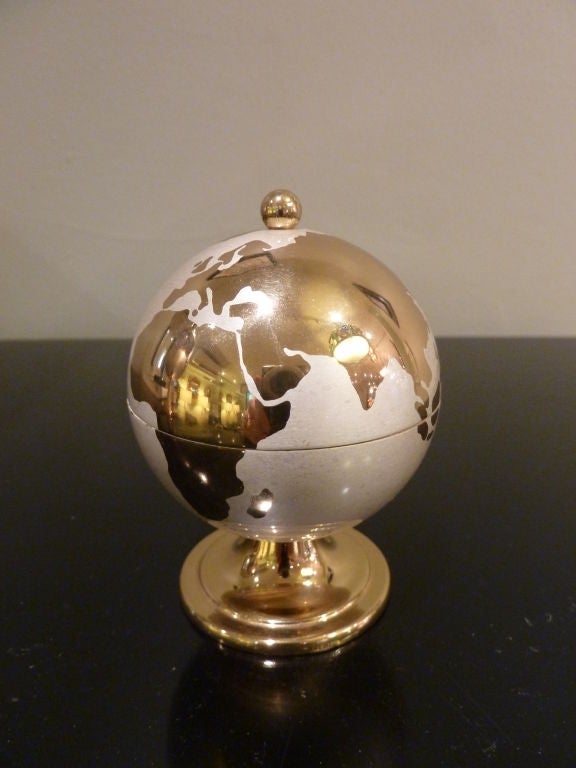 Mid-20th Century Brushed Steel and Brass Cigarette Globe and Lighter