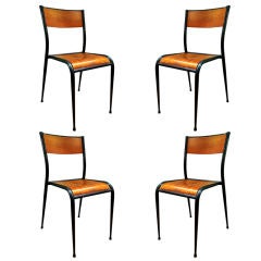 Vintage Set of Four Stacking French School Chairs