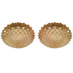 Pair of Austrian Amber Spike Pattern Round Ceiling Lights