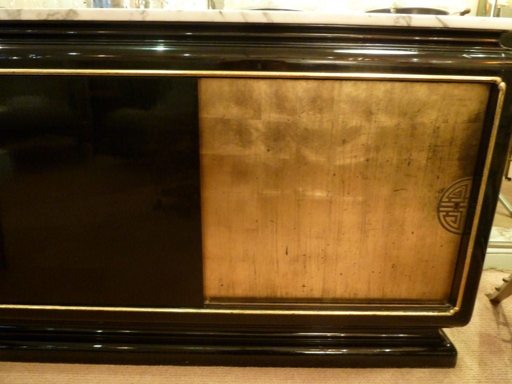 Mid-20th Century James Mont Style Black Lacquer and Gilt Sideboard