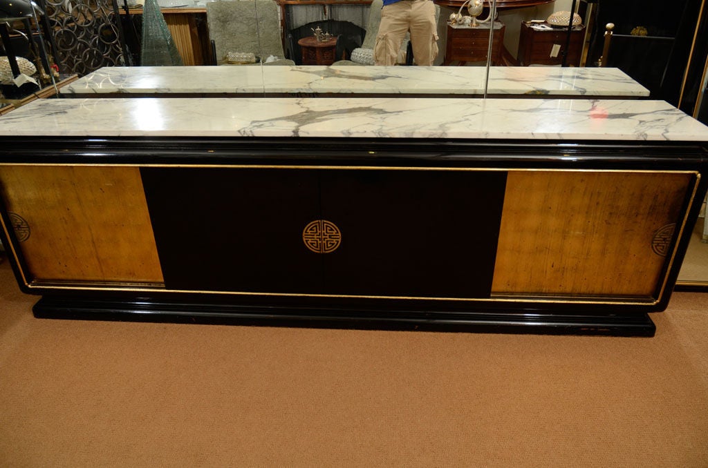 James Mont Style Black Lacquer and Gilt Sideboard 1