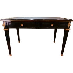 Jansen Black Lacquer and Bronze Leather Top Desk