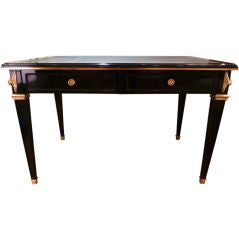 Vintage Jansen Black Lacquer and Bronze Leather Top Desk