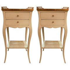 Pair of Cream Lacquer Nightstands with Antiqued Mirror Top