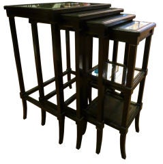 Set of Black Lacquer Mirror Topped Nesting Tables