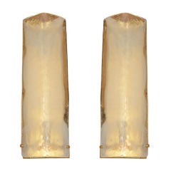 Pair of Signed Kalmar Glass and Brass Sconces