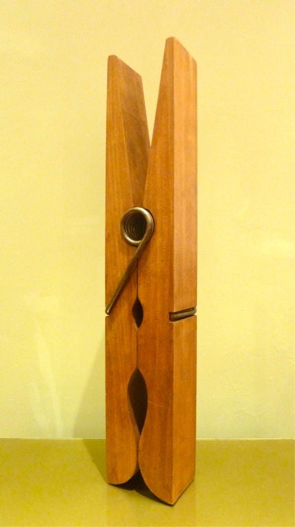 French Large Tabletop Teak Clothespin Sculpture